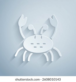 Paper cut Crab icon isolated on grey background. Paper art style. Vector