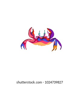 Paper cut crab shape 3D origami. Trendy concept fashion design. Vector illustration