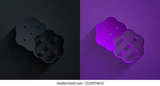 Paper cut Cracker biscuit icon isolated on black on purple background. Sweet cookie. Paper art style. Vector