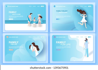 Paper cut and craft of web page templates set for family health clinic for happy life.Creative Ui design Modern minimalist healthy care concepts. Website and smartphone development.vector,illustration