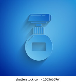 Paper cut Cream or lotion cosmetic tube icon isolated on blue background. Body care products for men. Paper art style. Vector Illustration
