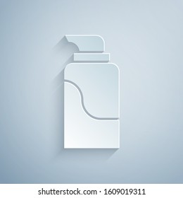Paper cut Cream or lotion cosmetic tube icon isolated on grey background. Body care products for men. Paper art style. Vector Illustration