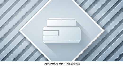 Paper cut Cream or lotion cosmetic tube icon isolated on grey background. Body care products for men. Paper art style. Vector Illustration