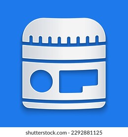 Paper cut Cream or lotion cosmetic tube icon isolated on blue background. Body care products for men. Paper art style. Vector Illustration