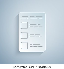 Paper cut Create account screen on mobile phone icon isolated on grey background. Paper art style. Vector Illustration
