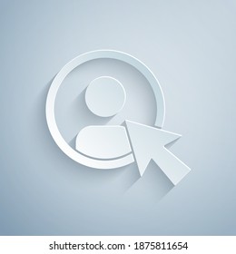 Paper cut Create account screen icon isolated on grey background. Paper art style. Vector.