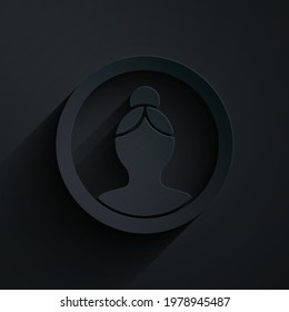 Paper cut Create account screen icon isolated on black background. Paper art style. Vector Illustration