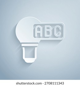 Paper cut Creative lamp light idea icon isolated on grey background. Concept ideas inspiration, invention, effective thinking, knowledge and education. Paper art style. Vector
