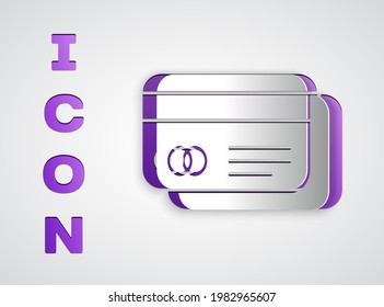 Paper cut Credit card icon isolated on grey background. Online payment. Cash withdrawal. Financial operations. Shopping sign. Paper art style. Vector Illustration