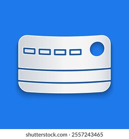 Paper cut Credit card icon isolated on blue background. Online payment. Cash withdrawal. Financial operations. Shopping sign. Paper art style. Vector Illustration