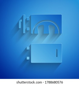 Recorte de papel Icono de crematorio aislado en fondo azul. Estilo de arte de papel. Vector