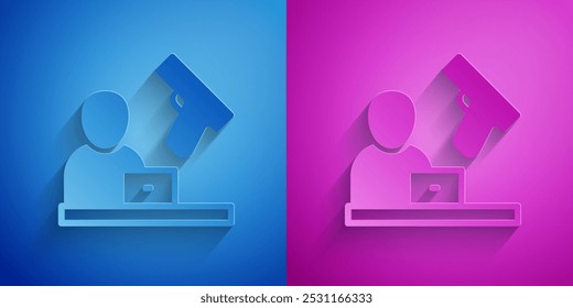 Paper cut Crime news icon isolated on blue and purple background. Paper art style. Vector