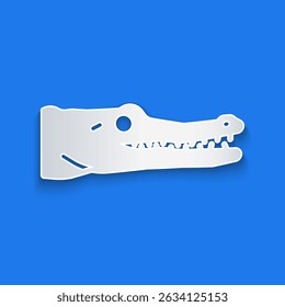 Paper cut Crocodile icon isolated on blue background. Animal symbol. Paper art style. Vector