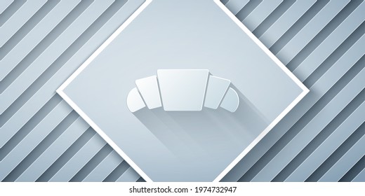 Paper cut Croissant icon isolated on grey background. Paper art style. Vector