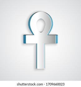 Paper cut Cross ankh icon isolated on grey background. Paper art style. Vector Illustration