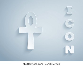 Corte de papel ícone tornozelo cruz isolado no fundo cinza. Palavra egípcia para vida ou símbolo de imortalidade. Estilo da arte do papel. Vetor