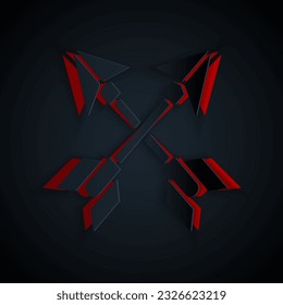 Paper cut Crossed arrows icon isolated on black background. Paper art style. Vector Illustration