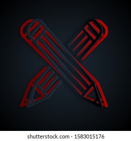 Paper cut Crossed pencil icon isolated on black background. Education sign. Drawing and educational tools. School office symbol. Paper art style. Vector Illustration