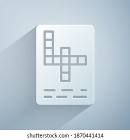 Paper cut Crossword icon isolated on grey background. Paper art style. Vector