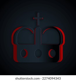 Paper cut Crown of spain icon isolated on black background. Paper art style. Vector