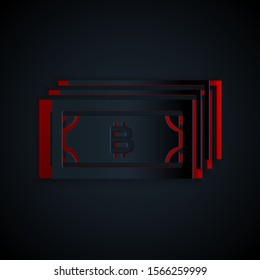 Paper cut Cryptocurrency bitcoin in circle with microchip circuit icon isolated on black background. Blockchain technology, digital money market. Paper art style. Vector Illustration