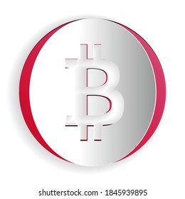 Paper cut Cryptocurrency coin Bitcoin icon isolated on white background. Physical bit coin. Digital currency. Blockchain based secure crypto currency. Paper art style. Vector.