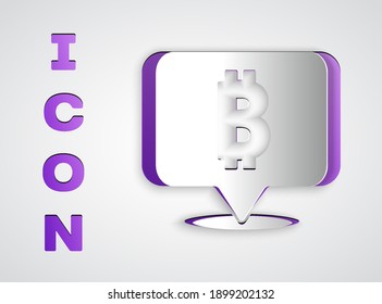 Paper cut Cryptocurrency coin Bitcoin icon isolated on grey background. Physical bit coin. Blockchain based secure crypto currency. Paper art style. Vector