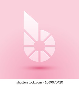 Paper cut Cryptocurrency coin Bitshares BTS icon isolated on pink background. Physical bit coin. Digital currency. Blockchain based secure crypto currency. Paper art style. Vector.