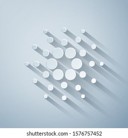 Paper cut Cryptocurrency coin Cardano ADA icon on grey background. Physical bit coin. Digital currency. Altcoin symbol. Blockchain based secure crypto currency. Paper art style. Vector Illustration