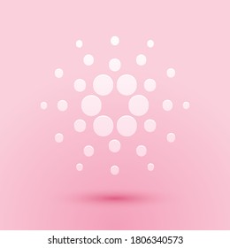 Paper cut Cryptocurrency coin Cardano ADA icon isolated on pink background. Digital currency. Altcoin symbol. Blockchain based secure crypto currency. Paper art style. Vector.