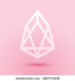 Paper cut Cryptocurrency coin EOS icon isolated on pink background. Physical bit coin. Digital currency. Blockchain based secure crypto currency. Paper art style. Vector.