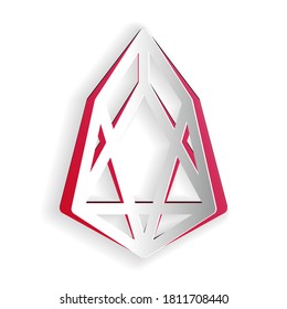 Paper cut Cryptocurrency coin EOS icon isolated on white background. Physical bit coin. Digital currency. Blockchain based secure crypto currency. Paper art style. Vector.