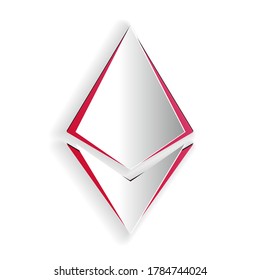 Paper cut Cryptocurrency coin Ethereum ETH icon isolated on white background. Digital currency. Altcoin symbol. Blockchain based secure crypto currency. Paper art style. Vector.