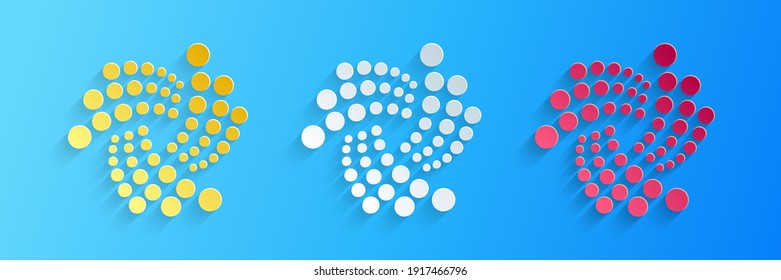 Paper cut Cryptocurrency coin IOTA MIOTA icon isolated on blue background. Digital currency. Altcoin symbol. Blockchain based secure crypto currency. Paper art style. Vector.
