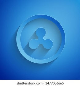 Paper cut Cryptocurrency coin Ripple XRP icon isolated on blue background. Altcoin symbol. Blockchain based secure crypto currency. Paper art style. Vector Illustration