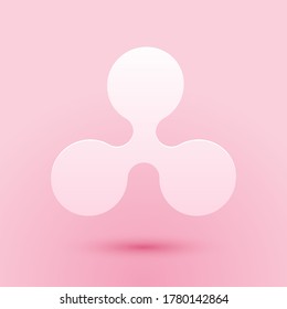 Paper cut Cryptocurrency coin Ripple XRP icon isolated on pink background. Digital currency. Altcoin symbol. Blockchain based secure crypto currency. Paper art style. Vector