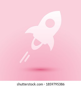 Paper cut Cryptocurrency coin Stellar XLM icon isolated on pink background. Digital currency. Altcoin symbol. Blockchain based secure crypto currency. Paper art style. Vector.