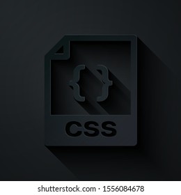 Paper cut CSS file document. Download css button icon isolated on black background. CSS file symbol. Paper art style. Vector Illustration