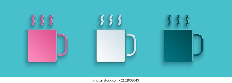 Paper cut Cup of tea icon isolated on blue background. Paper art style. Vector