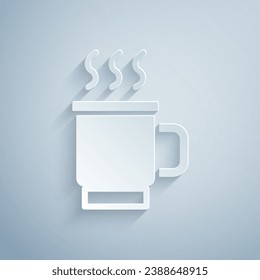 Paper cut Cup of tea icon isolated on grey background. Paper art style. Vector