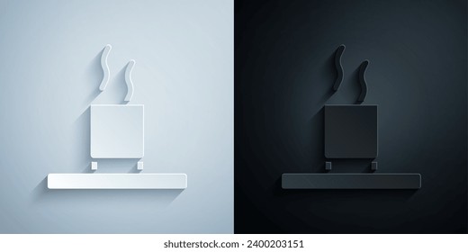 Paper cut Cup of tea icon isolated on grey and black background. Paper art style. Vector