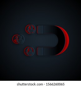 Paper cut Customer attracting icon isolated on black background. Customer retention, support and service. Customer people attracting with magnet. Paper art style. Vector Illustration