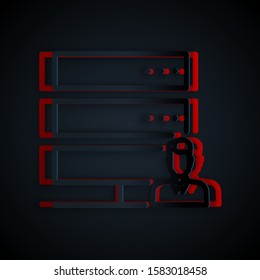 Paper cut Customer care server icon isolated on black background. Tech support concept with male operator. Call center sign. Paper art style. Vector Illustration
