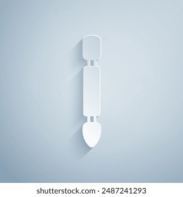 Paper cut Cuticle pusher icon isolated on grey background. Tool for manicure. Paper art style. Vector