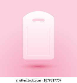 Paper cut Cutting board icon isolated on pink background. Chopping Board symbol. Paper art style. Vector.