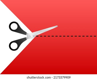 Paper cut cutting. Scissors with cut lines. Vector stock illustration