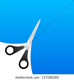 Paper cut cutting. Scissors with cut lines. Vector stock illustration