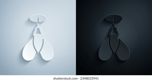 Paper cut Dart arrow icon isolated on grey and black background. Paper art style. Vector
