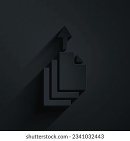 Paper cut Data export icon isolated on black background. Paper art style. Vector
