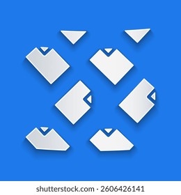 Paper cut Data stream icon isolated on blue background. Paper art style. Vector